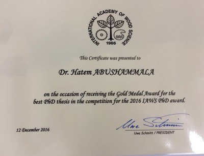 IAWS PhD award 2016 for Dr. Abushammala